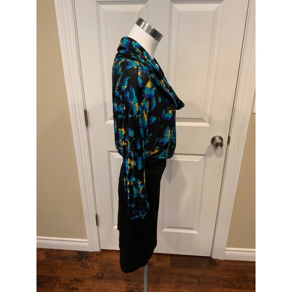 BCBG Max Azria Dress w/ Cowl Splatter Print Top & Black Skirt, Size 4 - Picture 3 of 6
